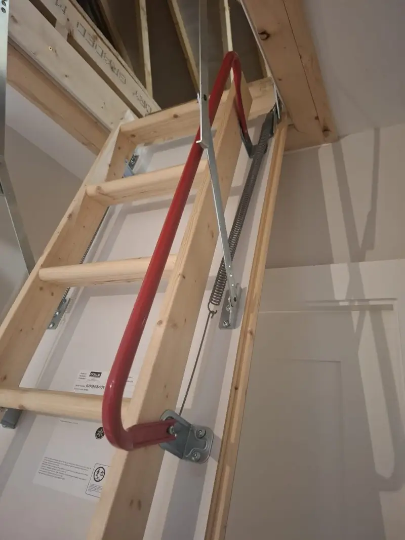 Attic Ladder & LED Mains Lighting 4 Handrail on timber attic ladder